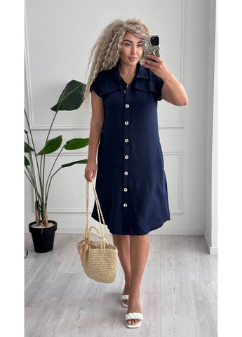 Синя сукня американський креп жатка на ґудзиках з кишенями та поясом Україна