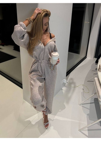 Комбинезон No Brand комбинезон-брюки однотонный серый повседневный, кэжуал ангора