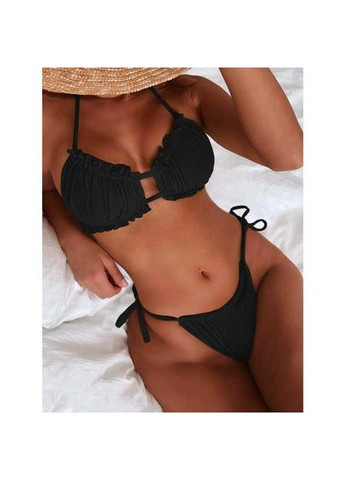 Черный летний раздельный купальник-шторка с рюшами и завязками s/m черный бикини No Brand