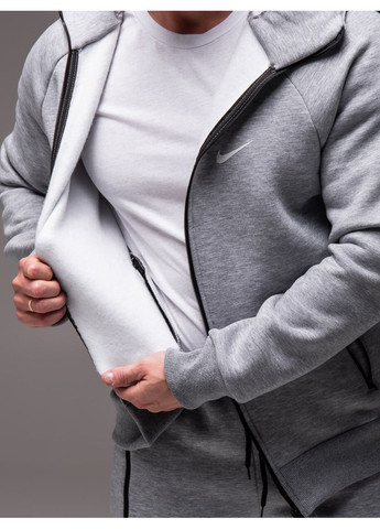 Серый мужской утепленный костюм Найк с капюшоном брюки на манжете. No Brand (366288611)