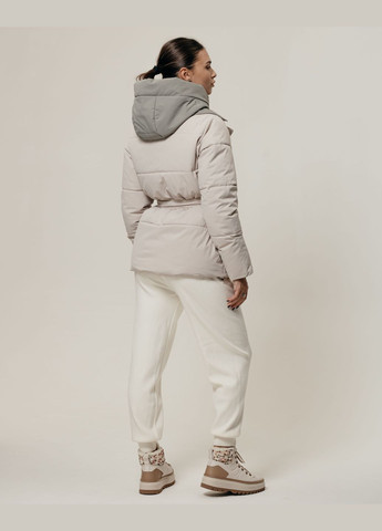 Светло-бежевая куртка с поясом бежево-молочная HAIZIYUAN