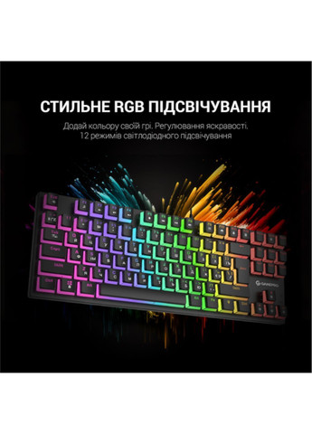 Игровая клавиатура механическая с RGB-подсветкой Blue Switch TKL, черная, проводная, без нумпада GAMEPRO (366249345)