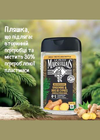 Гель-шампунь для мужчин 4 в 1 Имбирь и Кипарис, 250 мл Le Petit Marseillais (328402209)