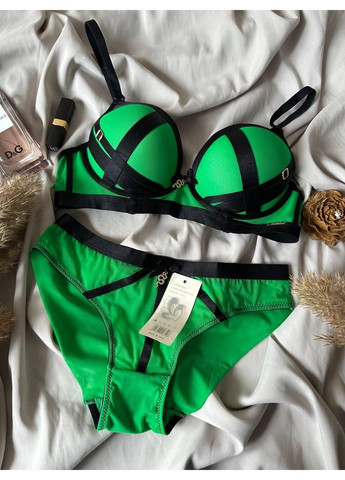 Зеленый комплект бюстгальтер push-up + трусики слипы 2351 зеленый Weiyesi