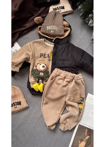 Коричневий зимній утеплений костюм з ведмедиком 10647 No Brand