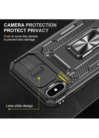 Ударостійкий чохол Camshield Army Ring для Apple iPhone X / XS (5.8") Чорний Epik (372499497)
