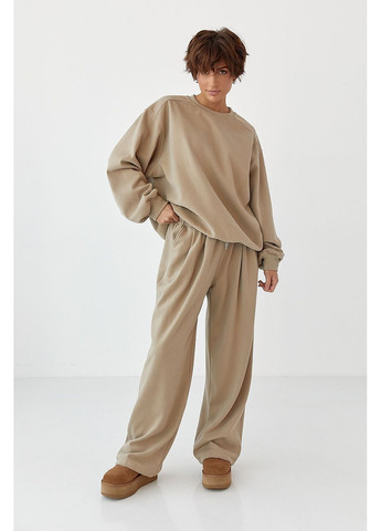 Теплий однотонний костюм зі світшотом та брюками зі складками - темно-сірий колір Lurex (370602120)