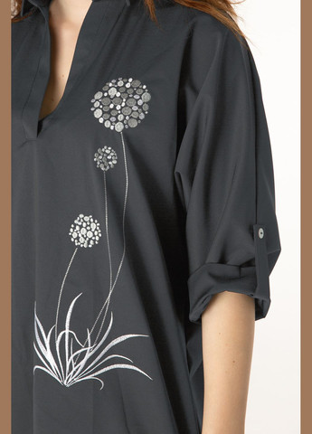 Сіра ідеальна блуза-туніка на кожен день з дизайнерською вишивкою INNOE Блуза-туніка