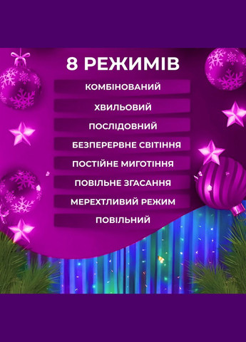 Гирлянда штора светодиодная GarlandoPro Роса 200LED 3х2м 10 линий 8 режимов гирлянда капля росы 173301ML Garlando (353505014)