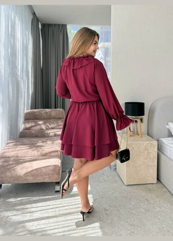 Бордовое кэжуал женское платье с двойной юбкой а-силуэт Style Point однотонное