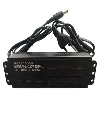 Блок живлення універсальний регульований 3-12В 5А, 5.5x2.5 мм з перехідниками 8шт. Чорний (код: 3-12В5А ) Foxsur (325449178)