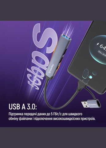 USB-хаб USB Type-A/USB Type-C 4-в-1 (CW-HUB06) Colorway (336951502)