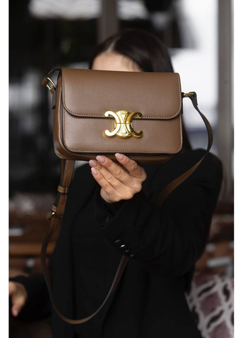 Шкіряна сумка Celine Teen Triomphe Bag in Shiny Calfskin Brown/Gold коричнева крос боді Селін класична No Brand (368864904)