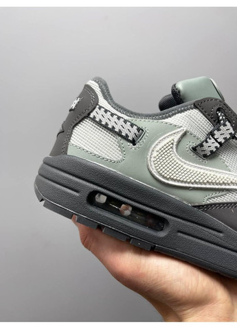 Серые демисезонные кроссовки мужские nike travis scott x air max 1 dusty sage найк тревис скот No Brand