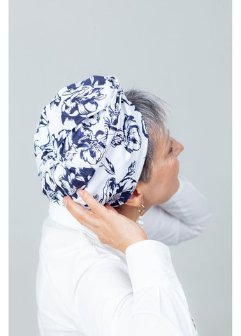 Тюрбан білий з чорнильними квітами BANDANA QUEEN (366239288)