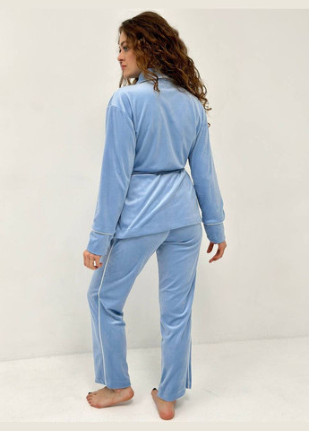 Блакитна всесезон піжама жіноча - домашній костюм батал кофта + брюки No Brand