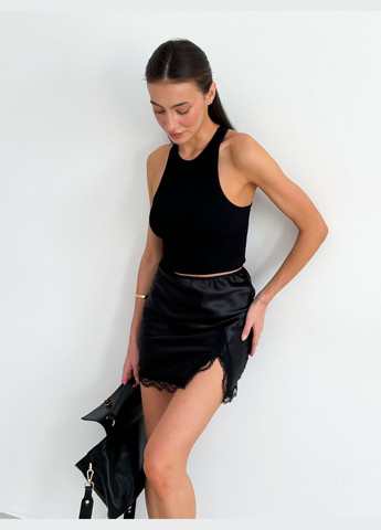 Черная вечерний однотонная женская короткая юбка с боковым разрезом ZF inspire