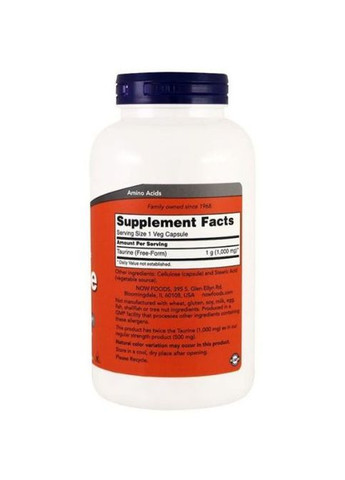 Taurine, Double Strength 1000 mg 250 Veg Caps NF0143 Now Foods (362419194)