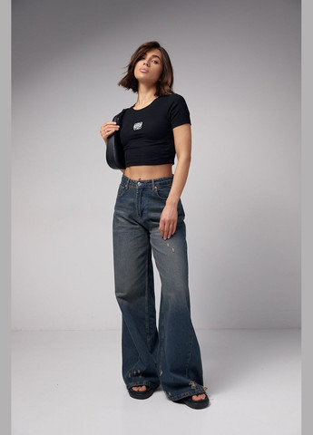 Короткая футболка в рубчик с вышивкой Liton - (296988251)