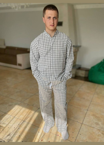 Чоловіча піжама у клітинку з вареної бавовни зі стійкою сіра PAPLYK (325696703)