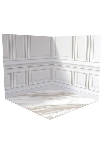 Кутовий вініловий фотофон 3D, біла класична стіна, підлога мармур з бежевими прожилками, 50×50 см, №58359 PhotoVinyl (354357495)