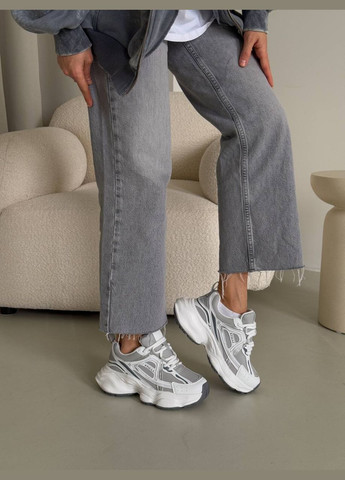 Жіночі стильні кросівки біло сірі натуральна шкіра/замш No Brand білі демісезони (317349622)