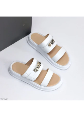 Білі шкіряні шльопанці No Brand (393329249)