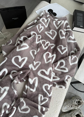 Кавова всесезон вишукана махрова піжама двійка з візерунком: кофта + штани кофта + брюки Allthings