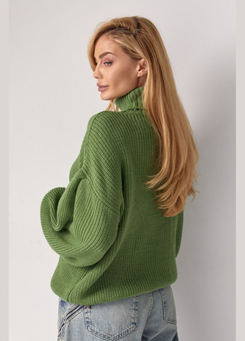 Зелений демісезонний затишний в'язаний светр з рукавами-ліхтариками No Brand