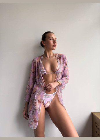Рожевий літній жіночий купальник з накидкою роздільний Vital-Textile 2941/71