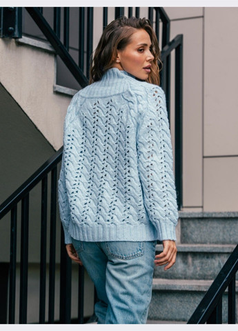 Блакитний демісезонний светр ажурної в'язки блакитний Dressa