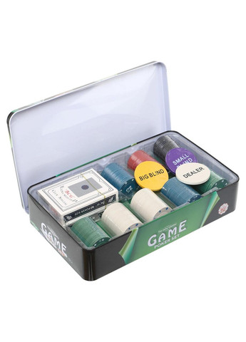 Набір для покеру в металевій коробці SP- IG-8652 (160 фішок, з номіналом, 2 кол.карт, полотно, р-р 26х16х5,5см) (IG-8652) SP-Sport (361435977)