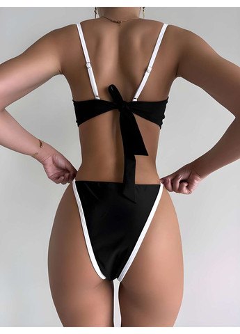 Чорний літній жіночий роздільний чорний купальник із топом і поролоновими вкладишами No Brand