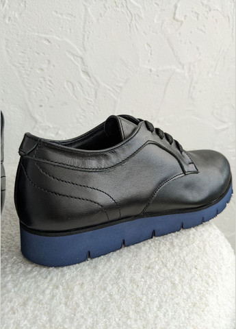 InFashion Стильные кожаные туфли на шнуровке на низком ходу для женщин оксфорды черный з натуральная кожа, украина — демисезон (322105649)