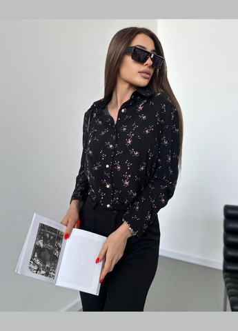 Черная женская блуза софт цвет черный принт р.42/44 454242 New Trend