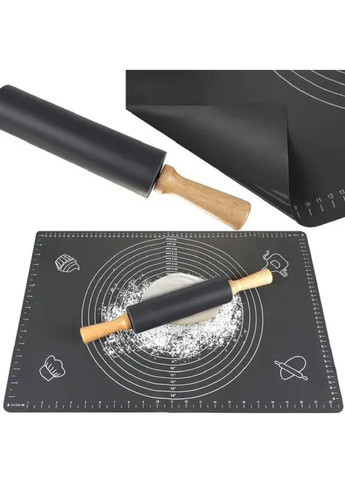 Комплект набор коврик с качалкой скалкой кондитерский силиконовый для раскатывания формовки теста (476625-Prob) Черный Unbranded (285778329)
