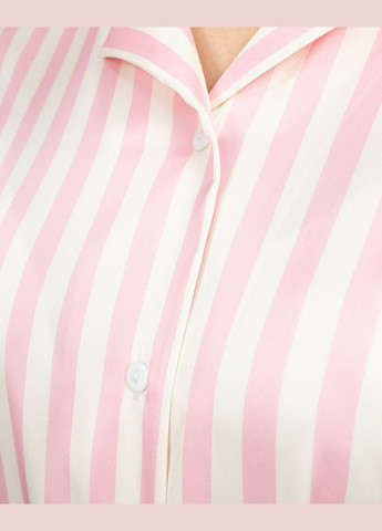 Розовая всесезон пижама костюм домашний из шелка армани рубашка со штанами розовая полоска Maybel