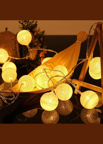 Гирлянда НА БАТАРЕЙКАХ Тайские шарики 10 LED 150см, ТЕПЛЫЙ БЕЛЫЙ свет, прозрачный провод Po Fanu (301765005)