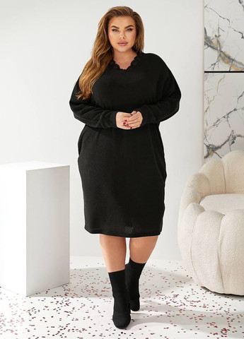 Черное повседневный платье меди свободного кроя Tik-Tak однотонное