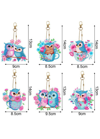 Набір брелків для алмазної мозаїки Совенята 6шт ColorArt (300579282)