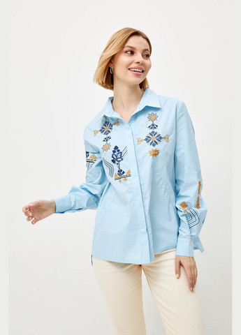 Голубая рубашка женская патриотическая с вышивкой голубая mkrm4073-23 Modna KAZKA