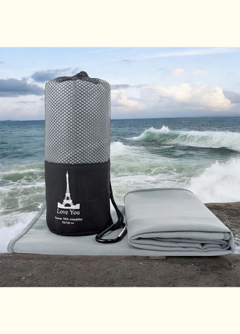 Дорожное спортивное полотенце 70х140 из микрофибры с чехлом светло-серый Love You однотонный светло-серый