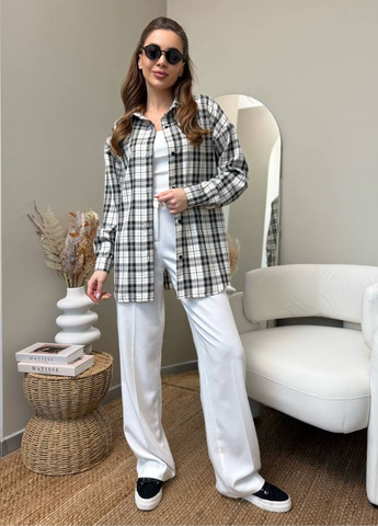 Серая кэжуал рубашка в клетку Україна с длинным рукавом