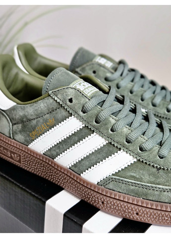 Оливковые (хаки) демисезонные кроссовки мужские и женские adidas spezial khaki white | адидас специал хаки No Brand