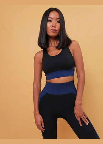 Спортивный костюм тройка (рашгард, топ и леггинсы) черного цвета с синими вставками, размер XL Trends (330757670)