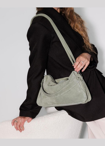 Жіноча сумка з натуральної шкіри із замшевою обробкою світло-оливкова «Фрея» WeLassie (337165474)