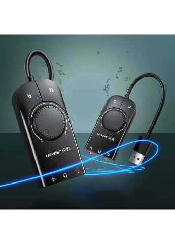 Внешняя USB звуковая карта CM129 с регулятором громкости | Аудио-адаптер на 3 порта 3,5 мм Jack Ugreen (376267589)
