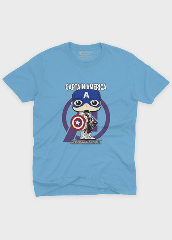 Голубая демисезонная футболка для девочки с принтом супергероя - капитан америка (ts001-1-lbl-006-022-008-g) Modno