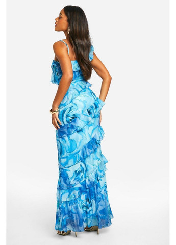 Голубое кэжуал платье Boohoo с абстрактным узором