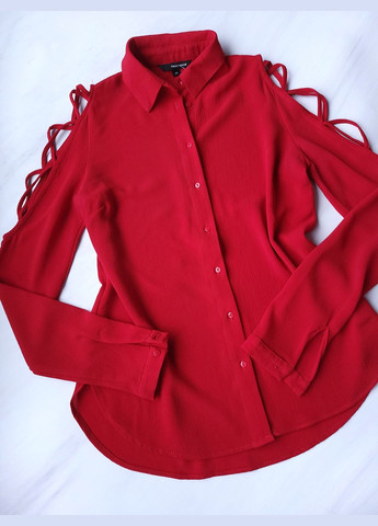 Красная демисезонная блузка женская однотонная с шнуровкой на плечах No Brand